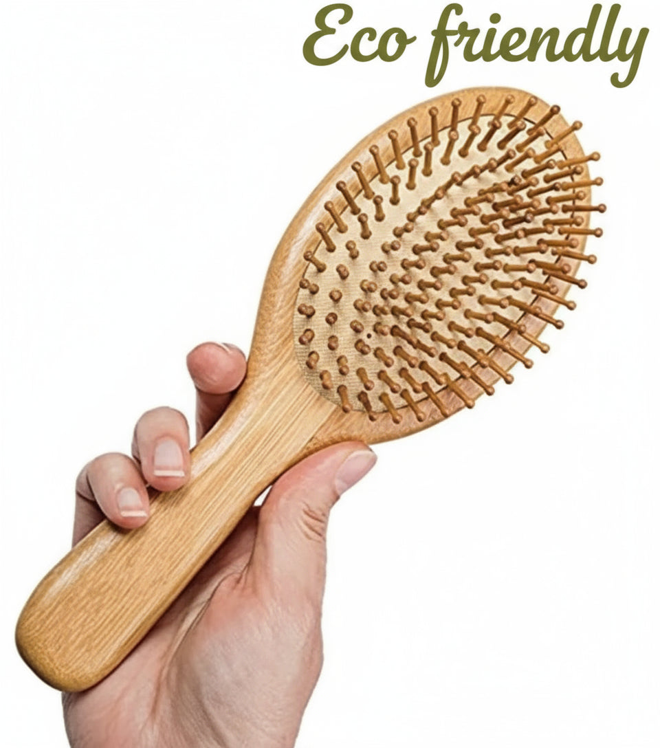 Eco-friendly bamboo oval hair brush with wooden bristles