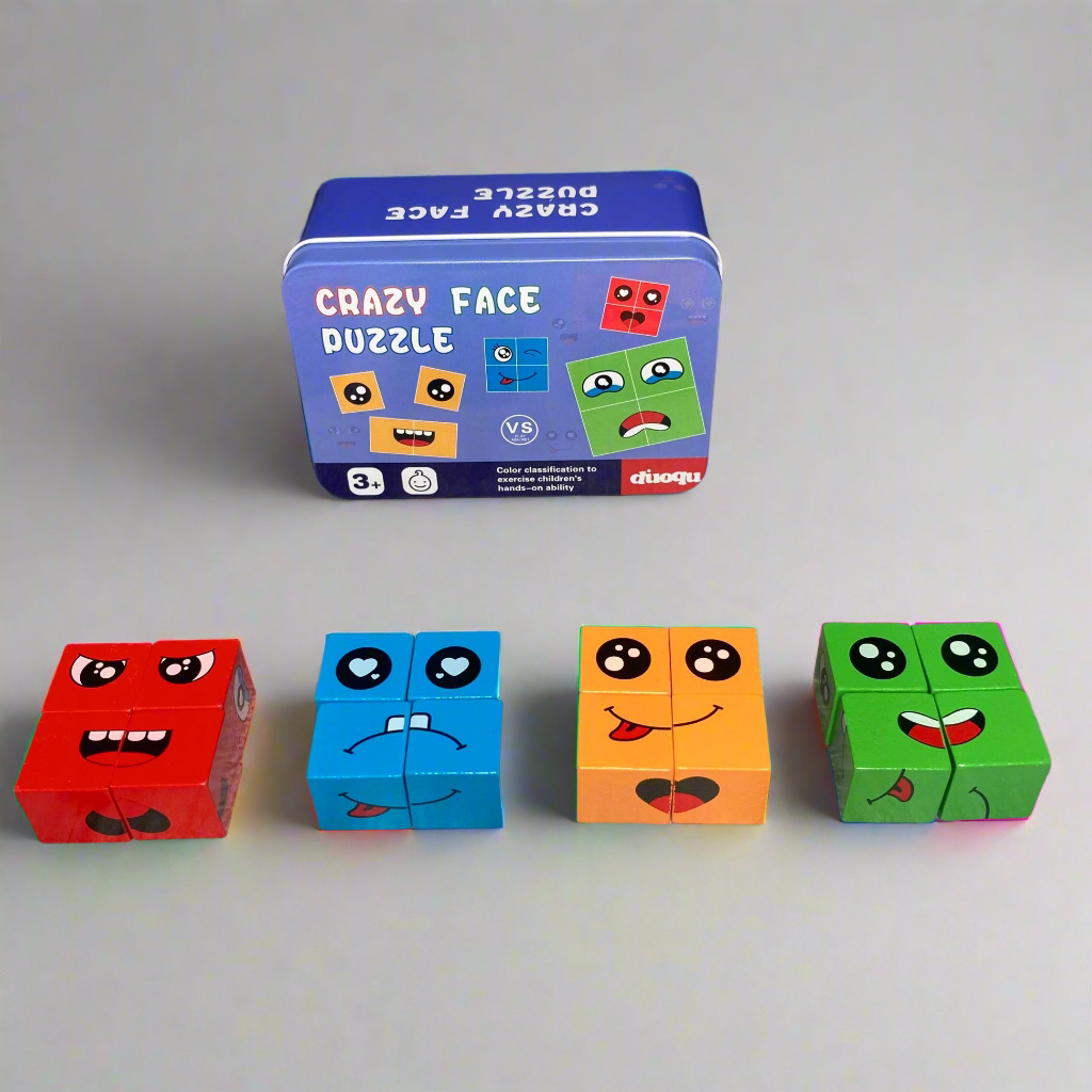Face Cube Puzzle – Fun & Educational Wooden Brain Teaser Toy