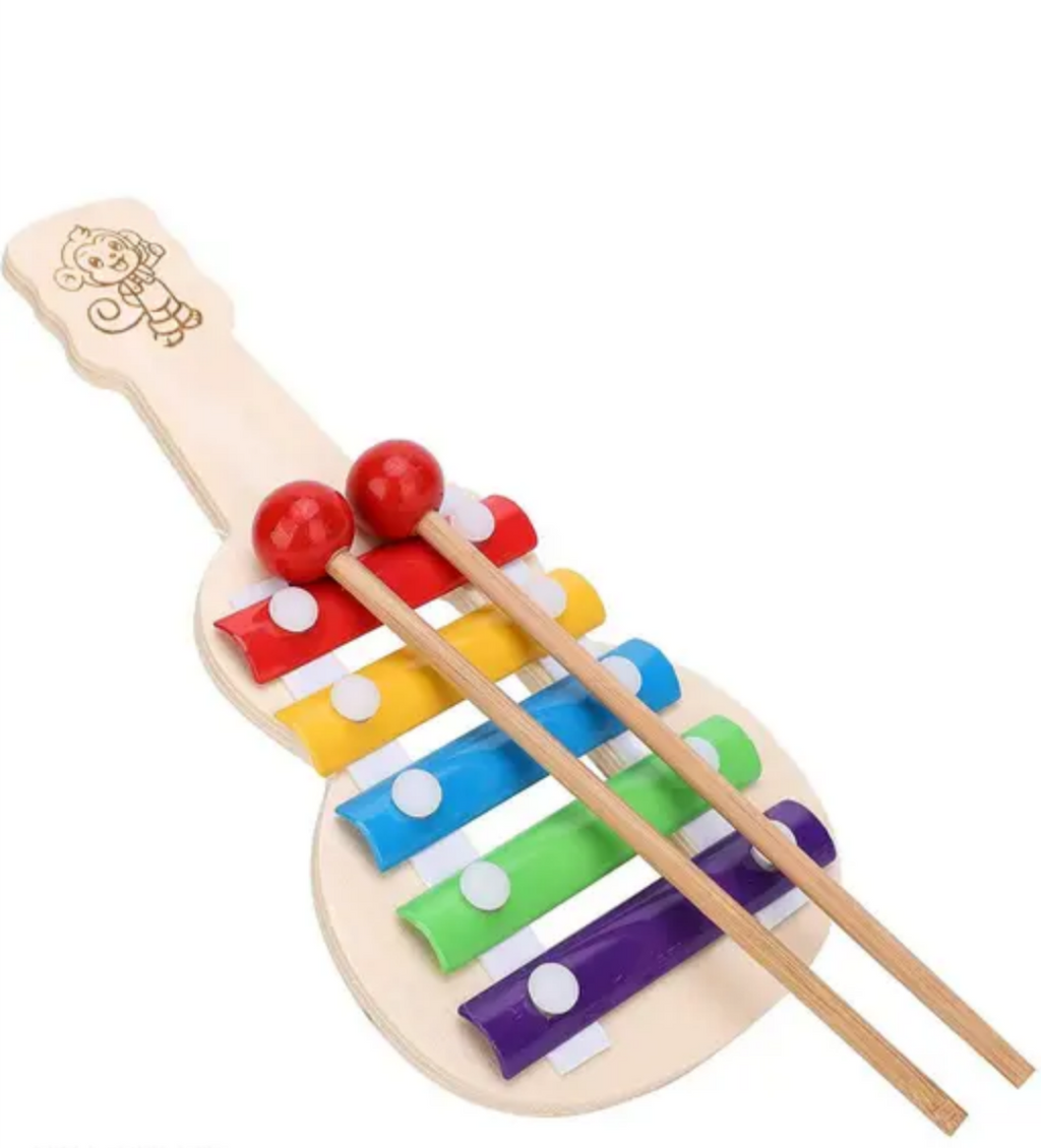 Wooden Guitar Shaped Xylophone with 5 Notes | Musical Toy for Kids