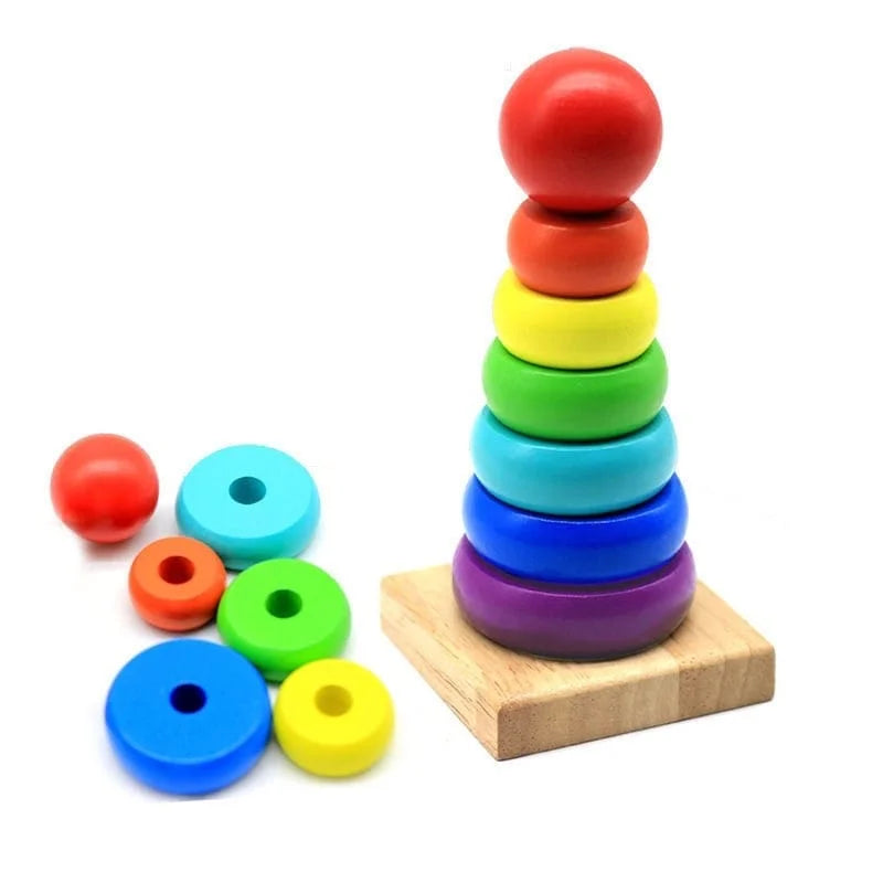Wooden Rainbow Tower Stacking Toy – Montessori Learning & Balance Play