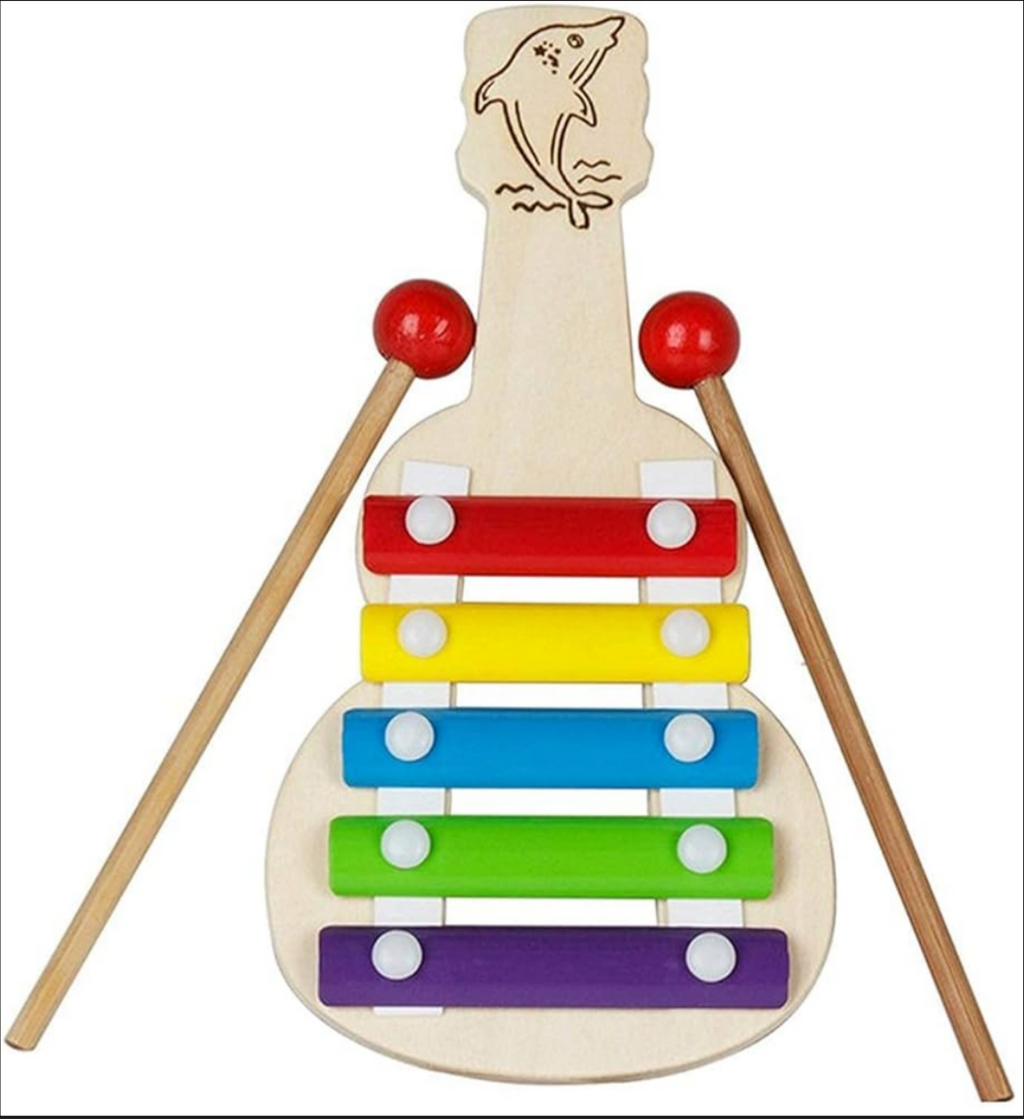 Wooden Guitar Shaped Xylophone with 5 Notes | Musical Toy for Kids