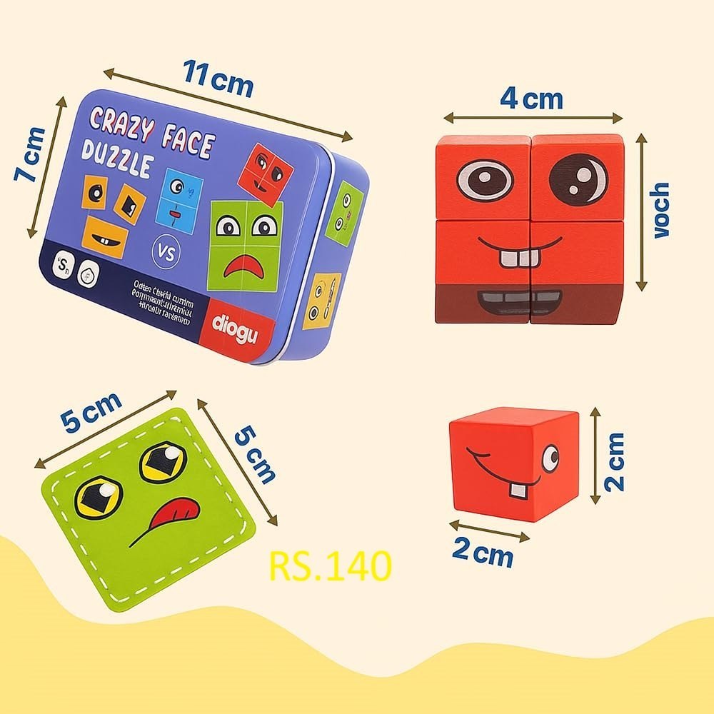 Face Cube Puzzle – Fun & Educational Wooden Brain Teaser Toy