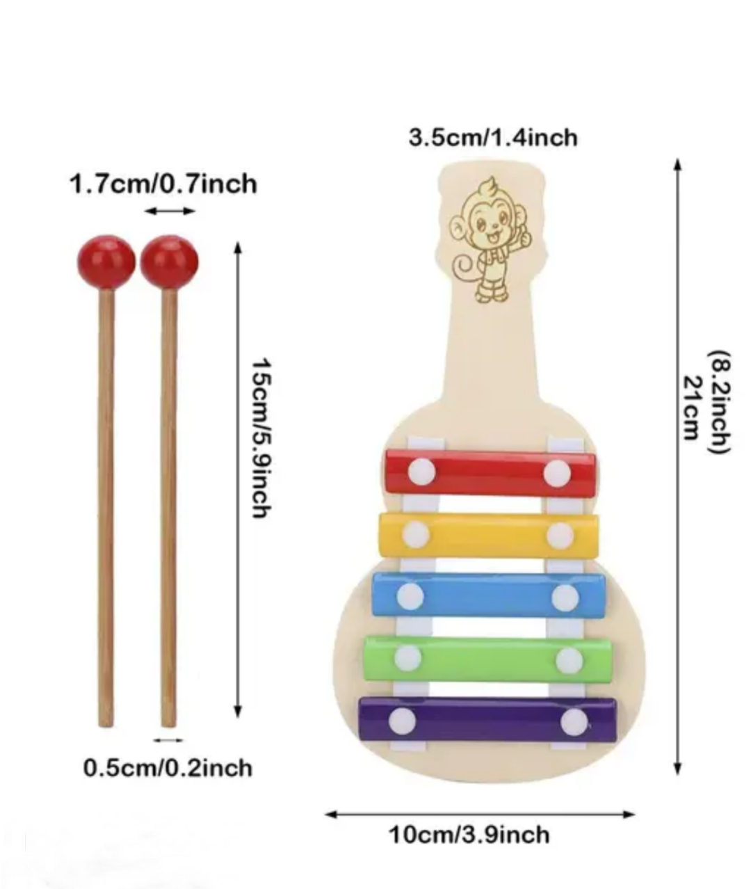 Wooden Guitar Shaped Xylophone with 5 Notes | Musical Toy for Kids