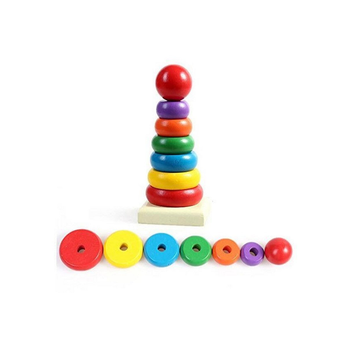 Wooden Rainbow Tower Stacking Toy – Montessori Learning & Balance Play