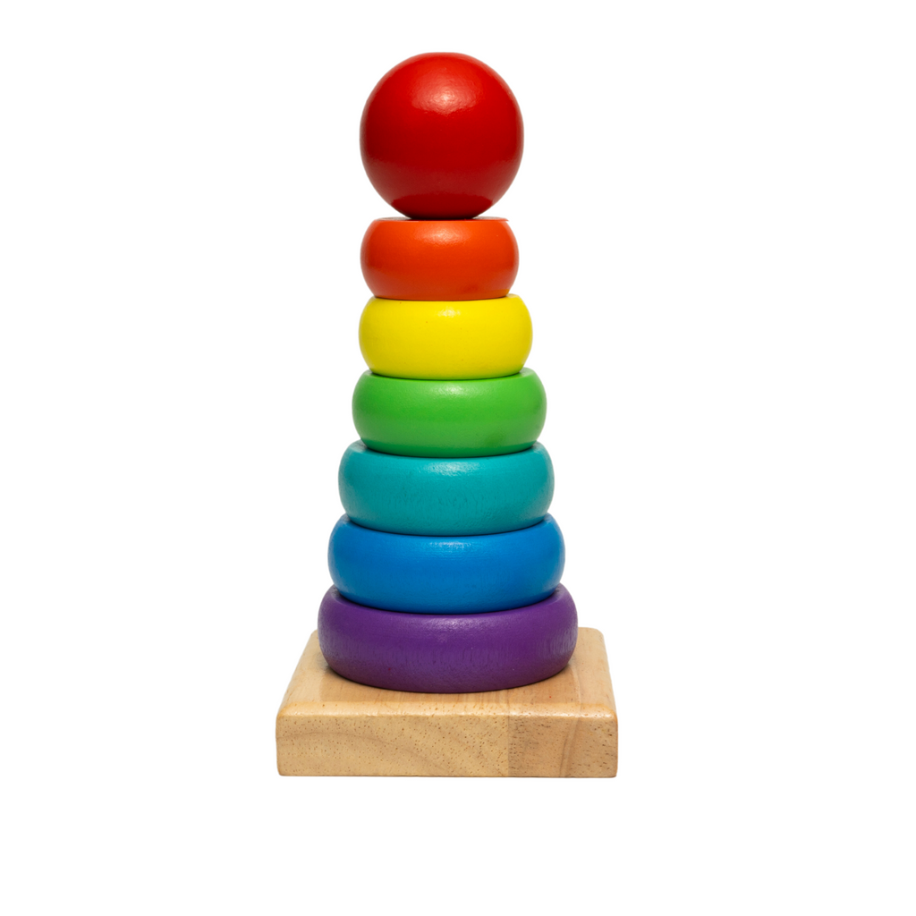Wooden Rainbow Tower Stacking Toy – Montessori Learning & Balance Play